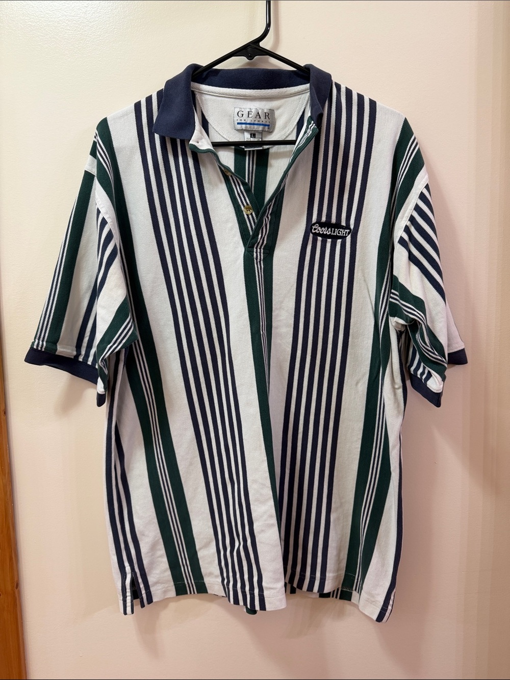 Gear For Sports Men's Striped Polo in White, Navy & Green. Size Large